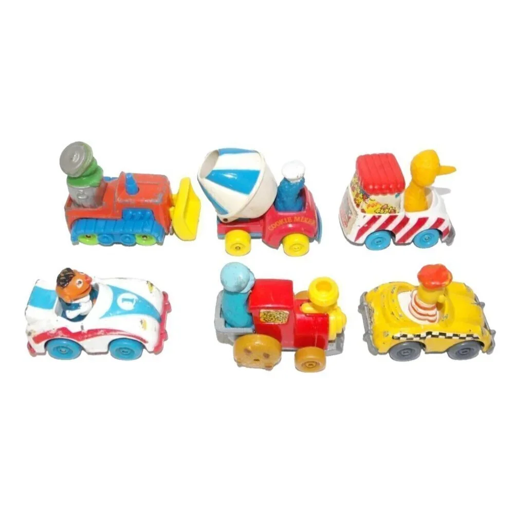 SESAME STREET vintage metal cars with plastic figures set 6 of PLAYSKOOL 1980's